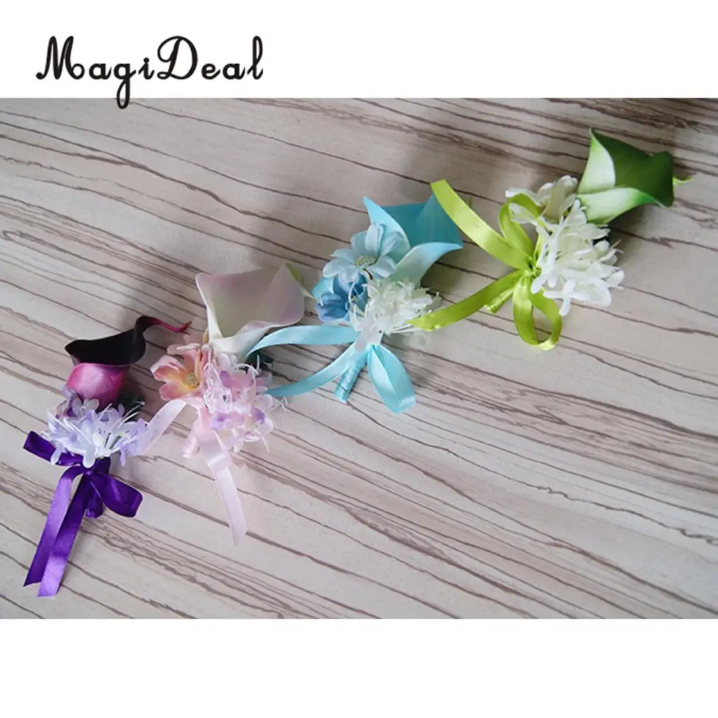 MagiDeal Handmade Fabric Calla Boutonniere Corsage Flower for Bride Groom Wedding Formal Party Accessory Pink/Purple 14 x 9 x4cm
