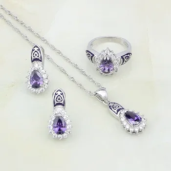 

Oil Paint Purple Cubic Zirconia White CZ 925 Sterling Silver Jewelry Sets For Women Party Stud Earrings/Pendant/Necklace/Ring