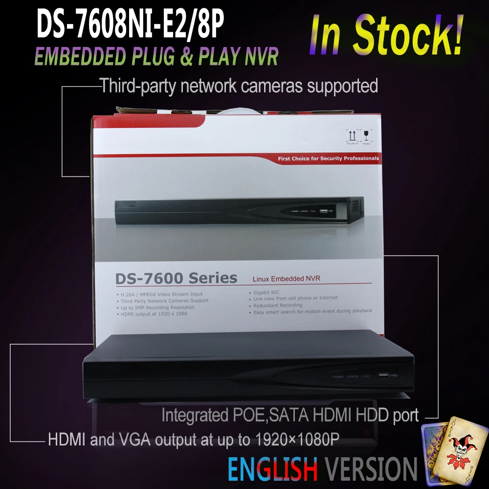 Hikvision ds 7608ni e2/8 P 8ch NVR для HD IP Камера 5 Мп Запись 8 PoE Порты 2 SATA безопасности сети видео