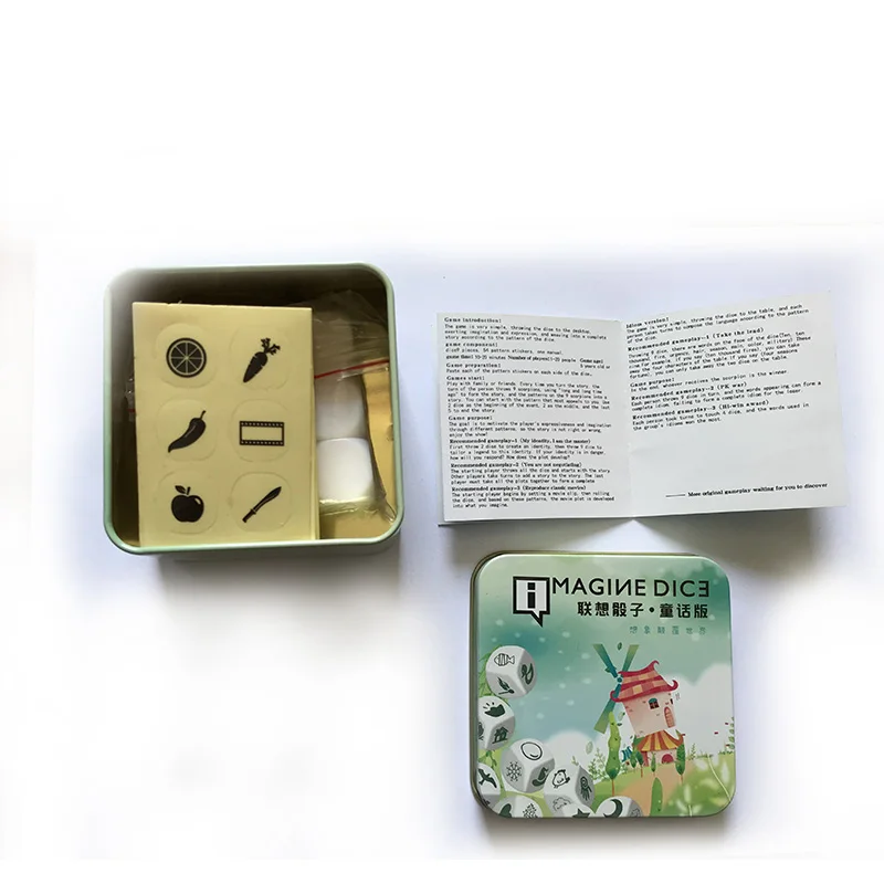 4 Kinds Story Dice Board Game Telling Story Family Puzzle Game Imagine DIY Dice Gift For Children Metal Box 4 Kinds Story Dice Board Game Telling Story Family Puzzle Game Imagine DIY Dice Gift For Children Metal Box