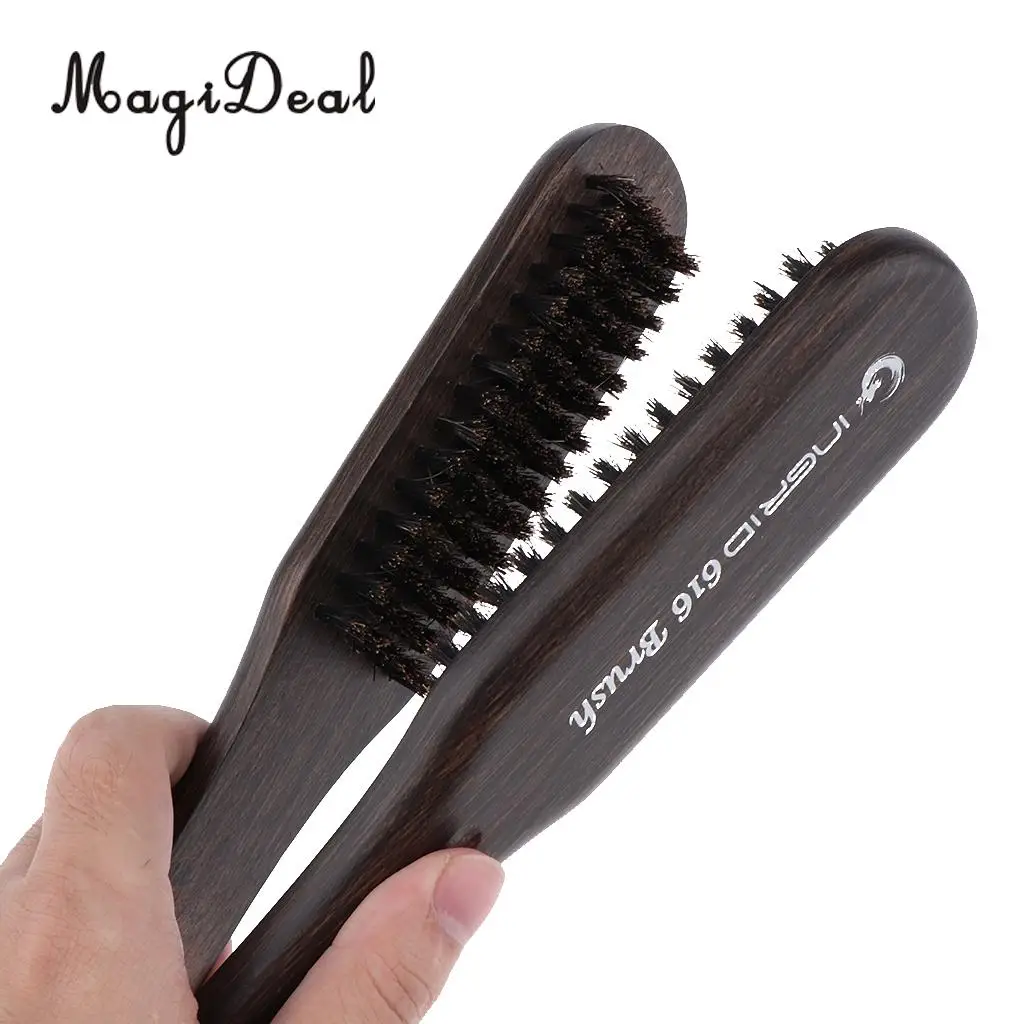 Hair Straightening Comb Double Sided Bristle Hair Brush Clamp Straightener