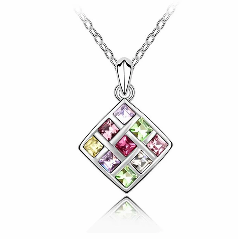 

Labekaka Genuine Crystals From Austrian Squares Pendant Necklaces Vintage Retro Jewelry For Women