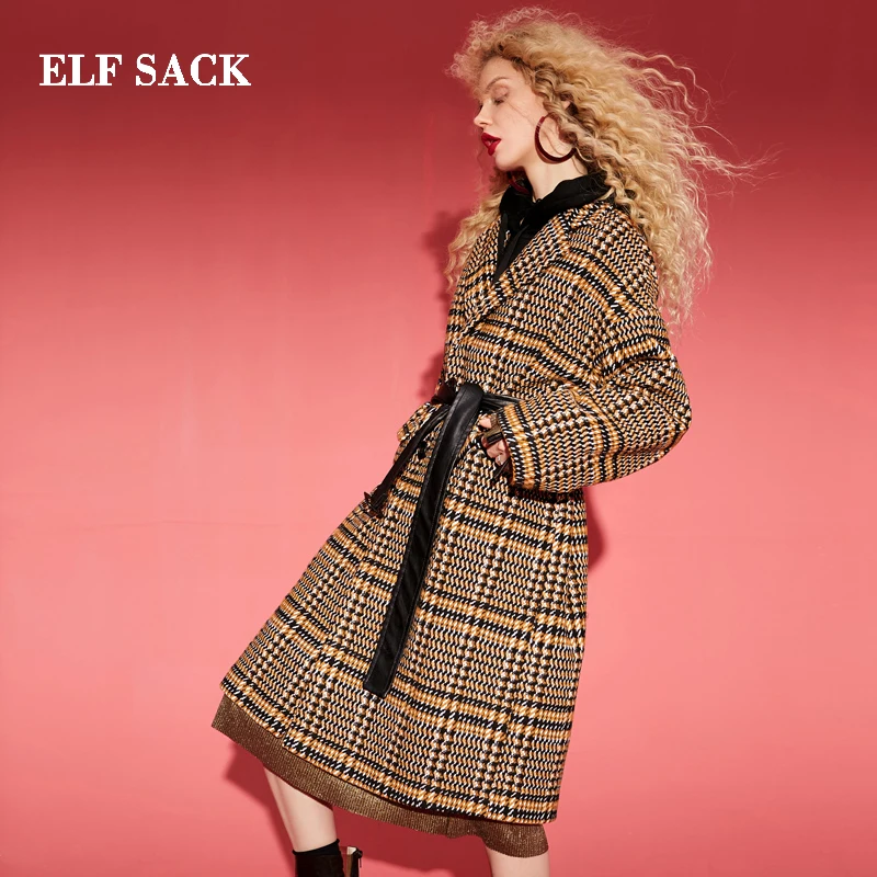 ELFSACK зима новинка 22.1% шерстяные куртки для женщин повседневные длинные с отложным