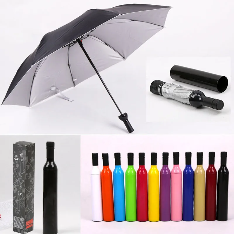 

Ultraviolet-proof Wine Bottle Shape Personalized Rainy Umbrellas Manual Beach Parasol Waterproof Sunshade Folding Umbrella