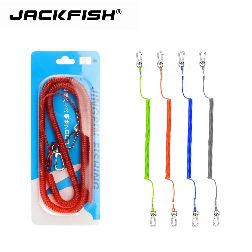 JACKFISH 3 M/5 M/8 M الصيد الاحتفاظ الحبال مع التخييم حلقة تسلق آمن قفل أسلاك الفولاذ خيط صيد الصيد معالجة أداة