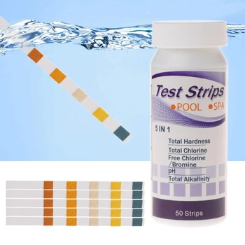 

50pcs Water Test Strips 5 in1 Pool Spa pH Chlorine Alkalinity Bromine Hardness Tools