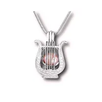 18KGP Lyre Cage Pendant Mountings, Can Hold Pearl Harp Locket Pendant Necklace Fitting Lovely Charms 1