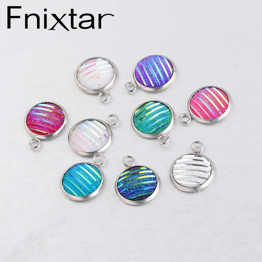 

Fnixtar Stripes Charm Pendant Stainless Steel Drusy Glitter Charm Pendant For Women DIY Making 30 piece/lot
