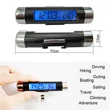 2 в 1 вентиляционное отверстие на выходе автомобиля часы термометр Синий Подсветка автомобиля Стайлинг авто аксессуары автомобиль цифровой время ЖК-экран