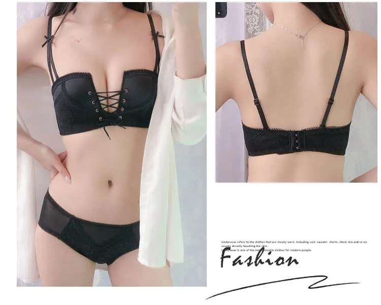 CINOON New Top Sexy Underwear Set Women Wireless Brassiere Push up Bra and Panty Sets Embroidery Solid color Lingerie Set (7)