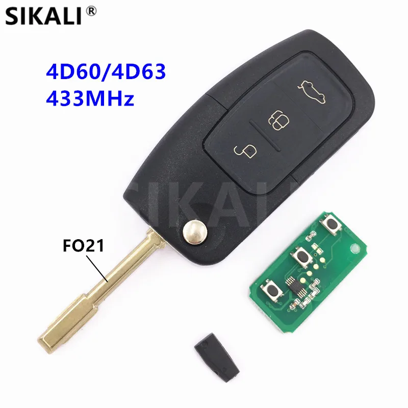 

SIKALI Remote Car Key for Ford C-Max D-Max S-Max Focus Mondeo Fiesta Galaxy Fusion KA, 4D60 or 4D63 Chip, 433MHz, FO21 Blade