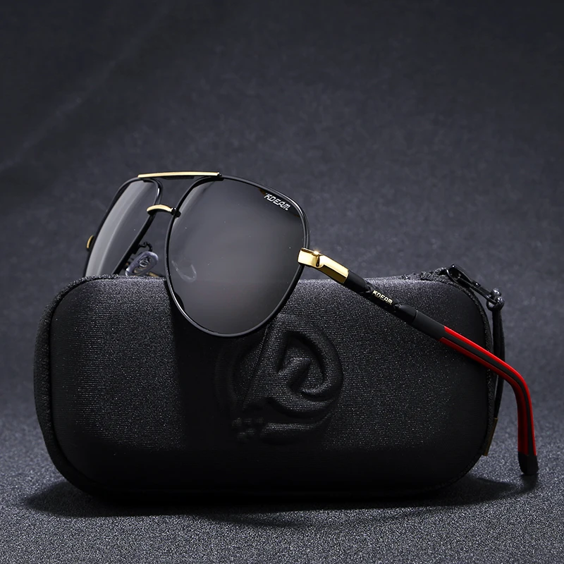 KDEAM 63 мм Пилот мужские солнцезащитные очки поляризационные уличные солнцезащитные очки для вождения из нержавеющей стали Пружинные петли включают полный пакет