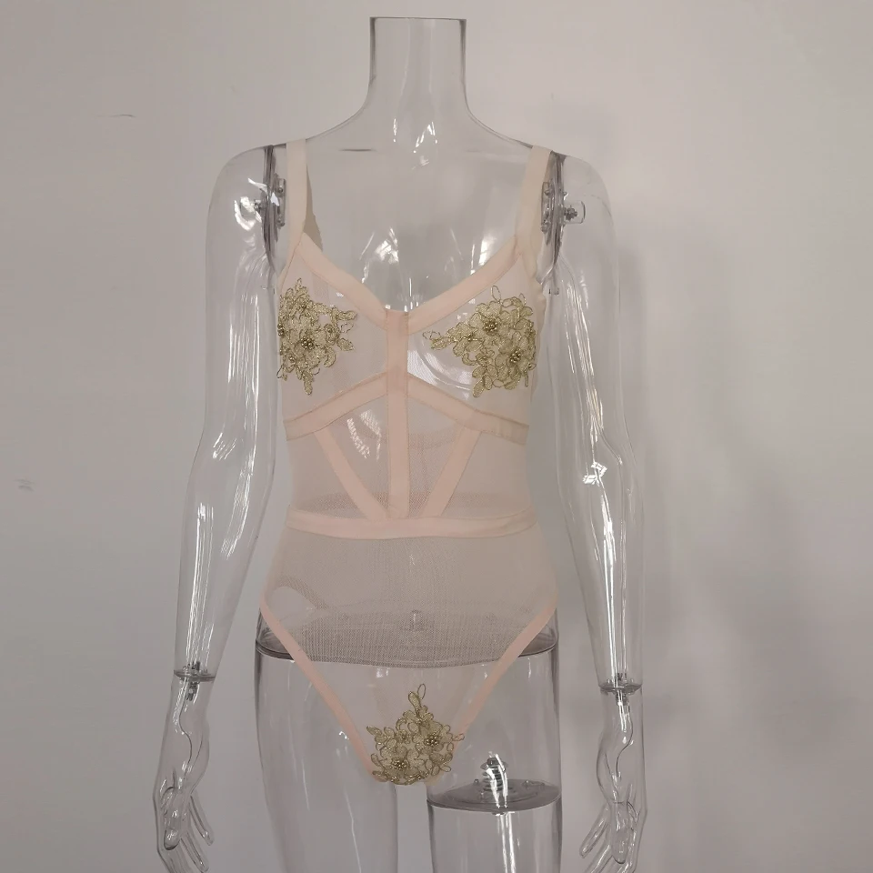 Tanie JillPeri prywatna luksusowa złota perełka perspektywa siatkowe body i Mini spódniczka dwuczęściowy zestaw seksowna odzież klubowa zestawy dla kobiet strój