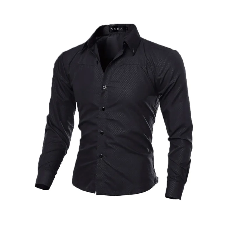 Модные новые популярные мужские роскошные повседневные рубашки, приталенные рубашки с длинным рукавом, рубашки на пуговицах, топы, 5 цветов, высокое качество - Цвет: Black