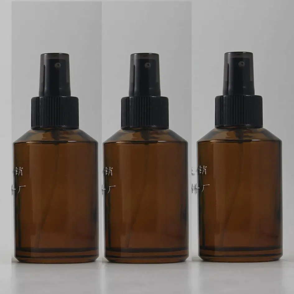 125ml amber/brown Glass lotion bottle with black plastic pump,cosmetic