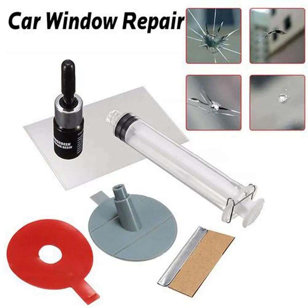

Car Window Windshield Repair Kit Tools for Chips and Cracks Nicks Bulls-Eye Spider Web Star-Shaped Half-Moon Crescents