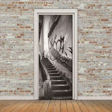 Vintage antiguo edificio escaleras 3D puerta papel habitación Puerta del dormitorio decoración Mural calcomanías PVC impermeables casa decoración Mural