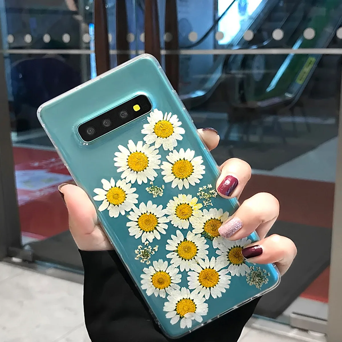

For Samsung Galaxy S9 S10 Plus S10E S8 Note 8 9 Real Dried Flower Pressed Handmade Clear Floral Back Coque Fashion