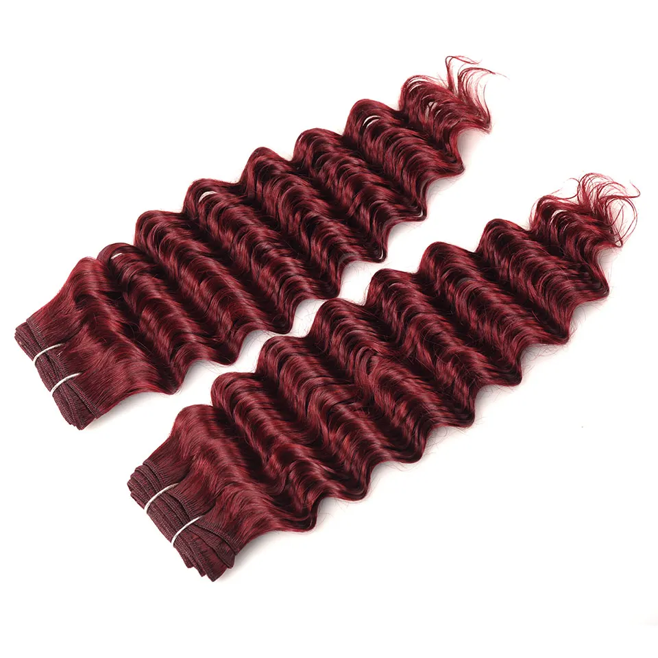 Pinshair Pre-Colored Red Human Hair With Closure 99J Brazilian Deep Wave 3 Bundle With Lace Closure Burgundy Thick Hair Non Remy (13)