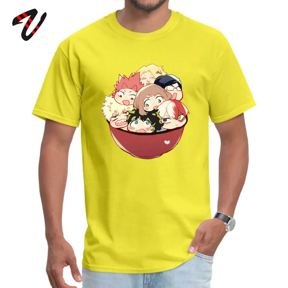 2019 Men T-Shirt Birthday Cool Tees 100% Cotton Fabric Short Sleeve Leisure T Shirt O-Neck Wholesale Boku no Hero Academia Deku Bakugo Uraraka  yellow