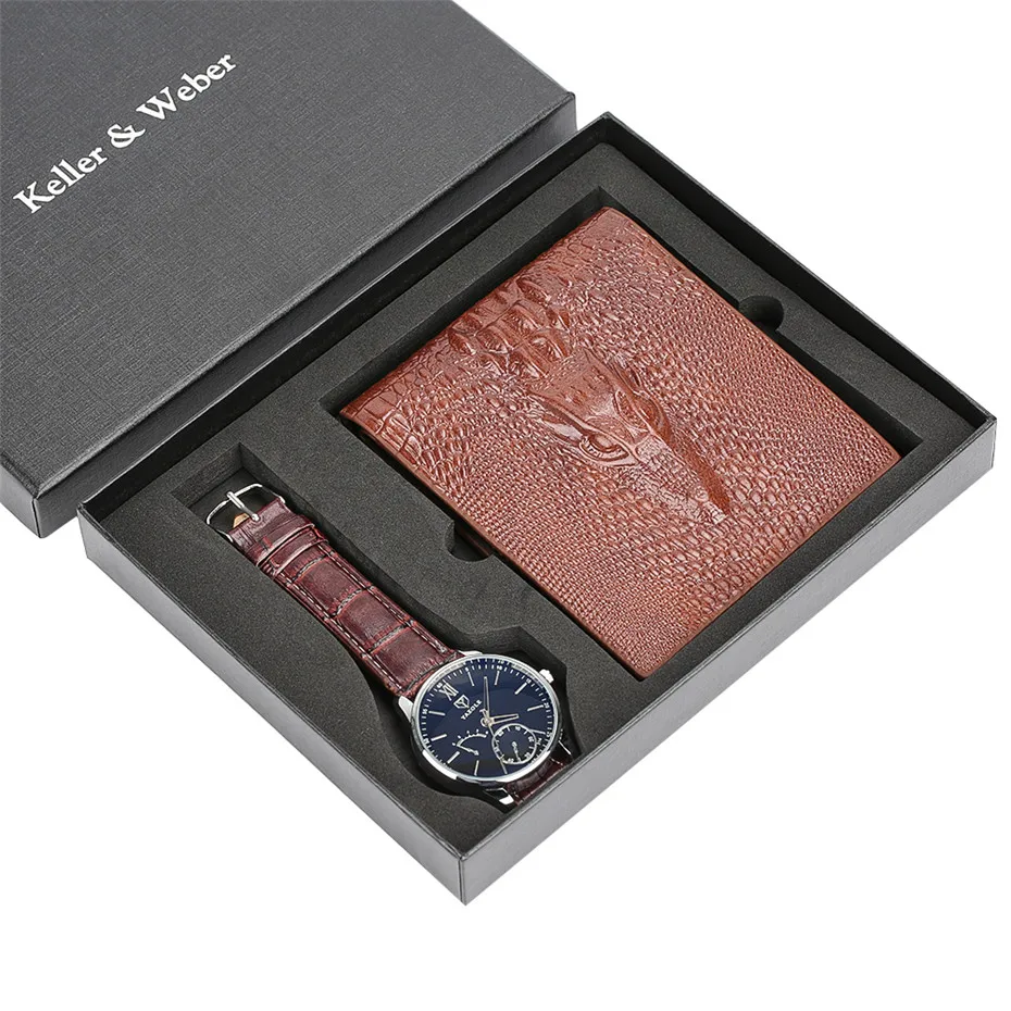 Business Men's Quartz Wristwatch Men Watches Purses Money Clip Credit Card Leather Wallet Gift Set for Dad Boyfriend Top Luxury