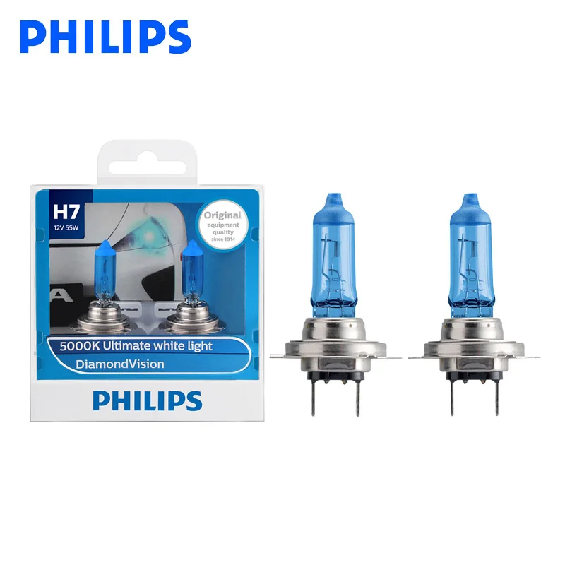 Philips H7 12V 55W PX26d Diamond Vision 5000K Super White Light Halogen Bulbs Auto Headlight 12972DV S2 ,A Pair afbeelding