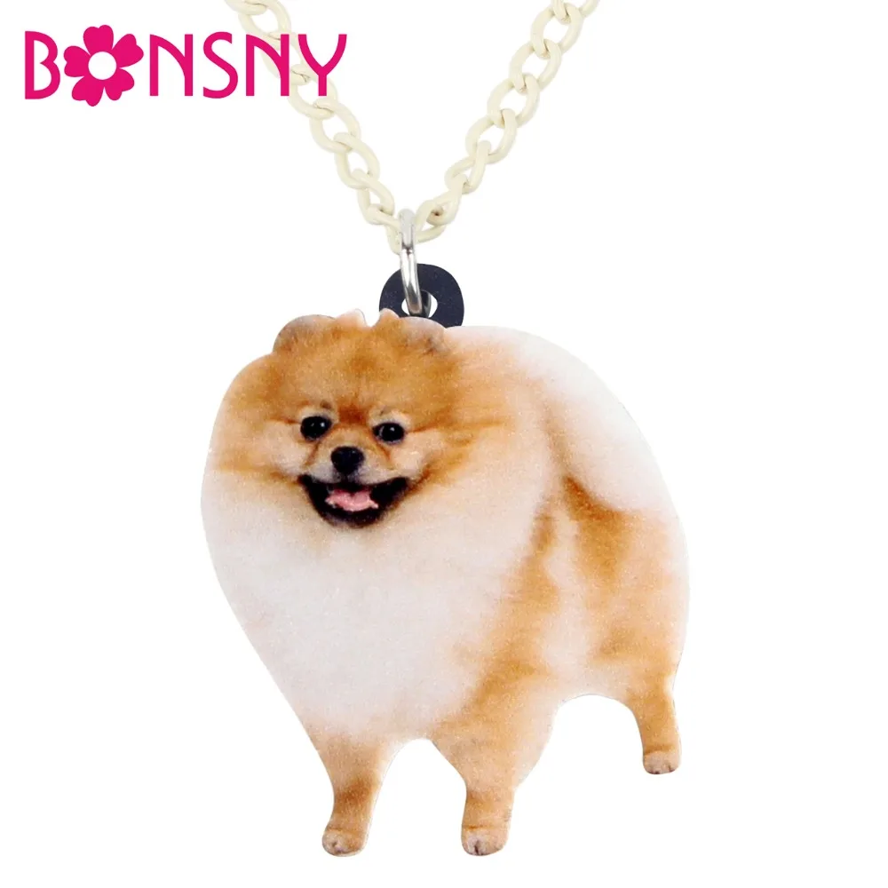 Bonsny Statement Acrylic Happy Pomeranian Dog Necklace Pendant Chain