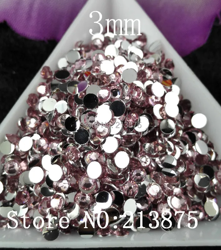 

Free shipping 10000pcs Multiple facets Light Pink Resin 3mm Flat Back Rhinestones Nail art applique strass SS12 Non hot fix