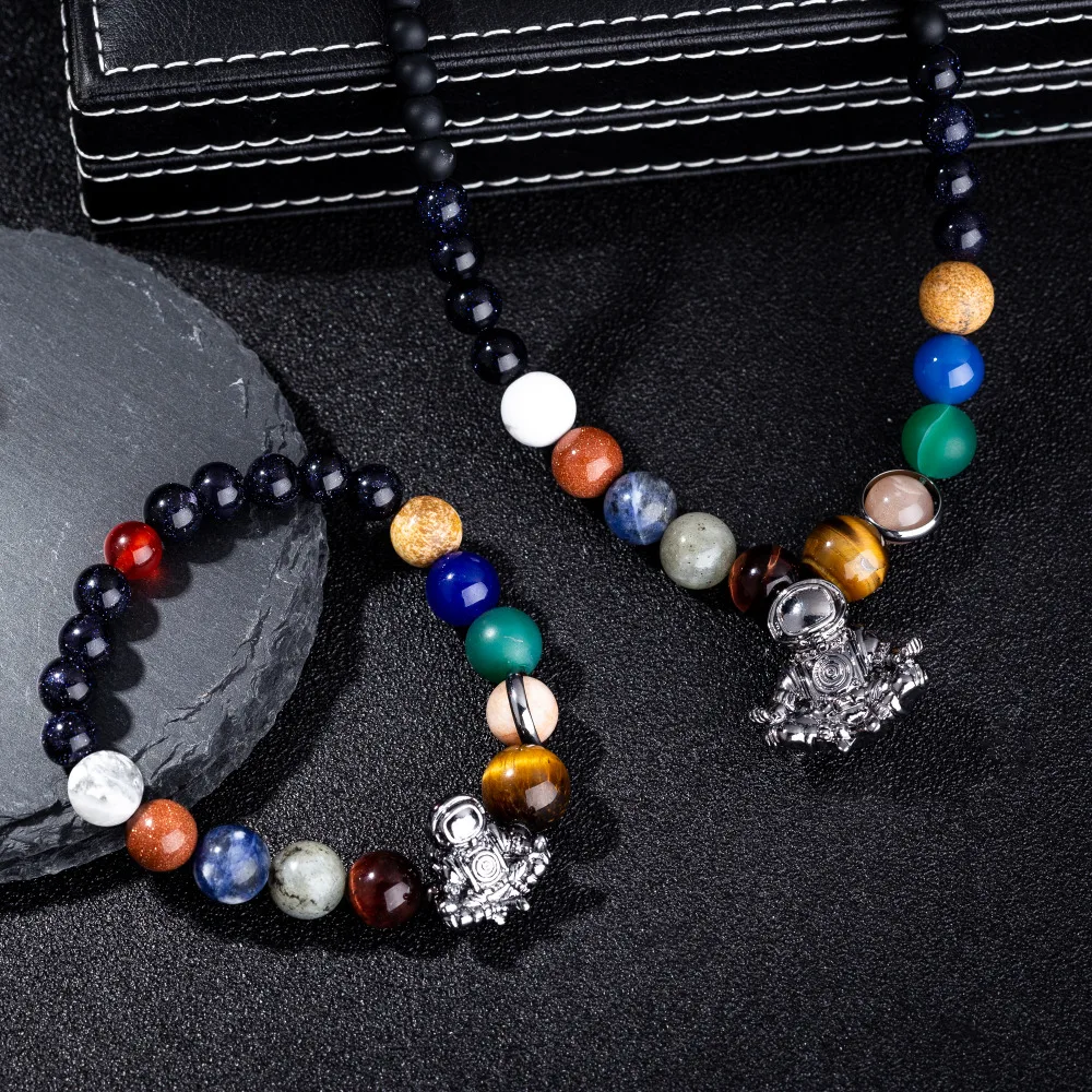 

Necklace Bracelet 9 Planets Solar System Astronaut Jewelry Set Meditation Stones Beaded Universe Spaceman Galaxy Men Jewellery