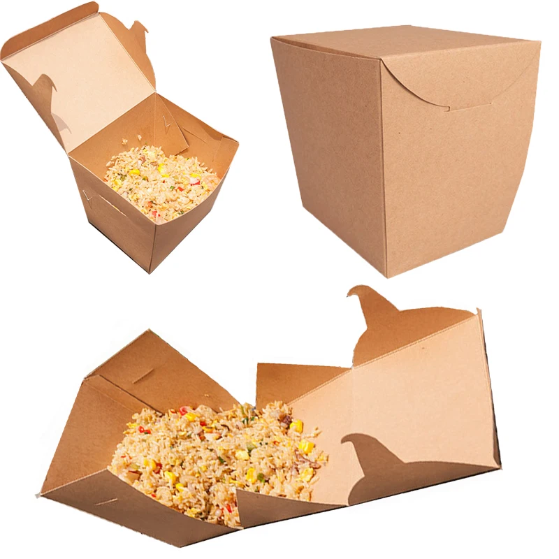Food Grade Kraft Paper Food Packing Box Disposable Salad Breakfast Take