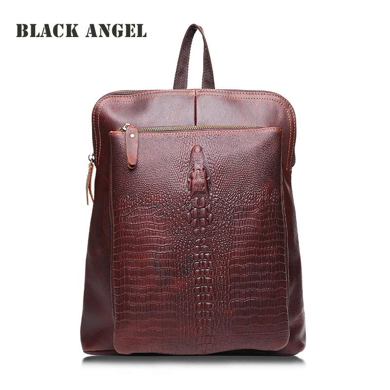 

Fashion Mochila bag Crocodile pattern genuine leather backpack women travel bags Cowhide brown vintage Shoulder Bags
