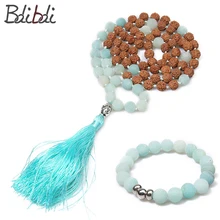 

Balibali 2Pcs/set Rudraksha & Natural Semiprecious Stone Mix Beaded Necklace Bracelet for Women Men Bodhi Buddha Charm Necklace