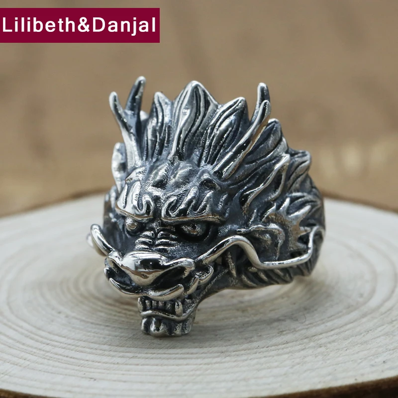 Кольцо Dragon King ювелирное изделие из 100% настоящего серебра в стиле панк рок