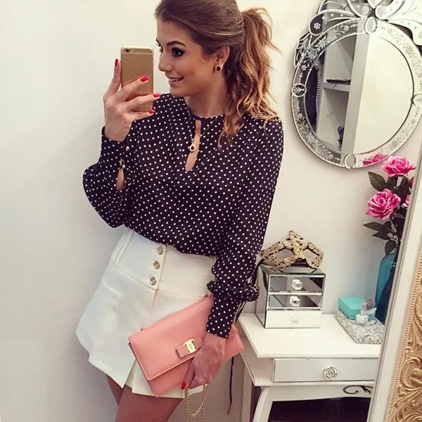 

Plus Size Blusas Femininas Blusa Polka Dot Vintage Chiffon Ladies Blouse Tops Long Sleeve Women Shirt Blouses