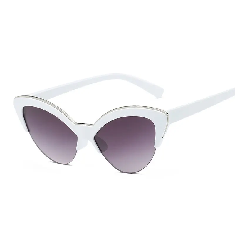 Брендовые дизайнерские сексуальные солнцезащитные очки без оправы кошачий глаз женские винтажные солнцезащитные очки для женщин Роскошные маленькие солнцезащитные очки оттенки для дам - Цвет линз: White