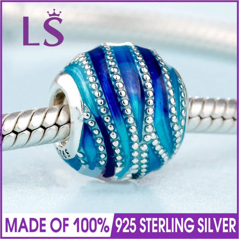 

2018 Spring New Real 925 Silver BLUE SWIRLS CHARM Fit Original Bracelets&Necklace DIY Gift.Women Wedding Jewelry Beads.XZ