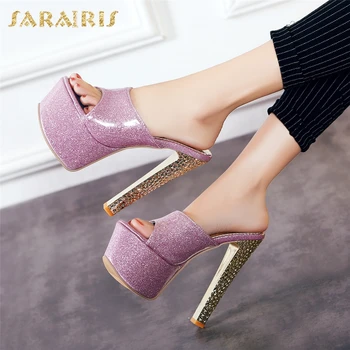 

SARAIRIS Brand New Top Quality Platform BIG SIZE 31-48 Party women's Shoes Sandals Sexy High Heels Woman Mules Pumps Slippers
