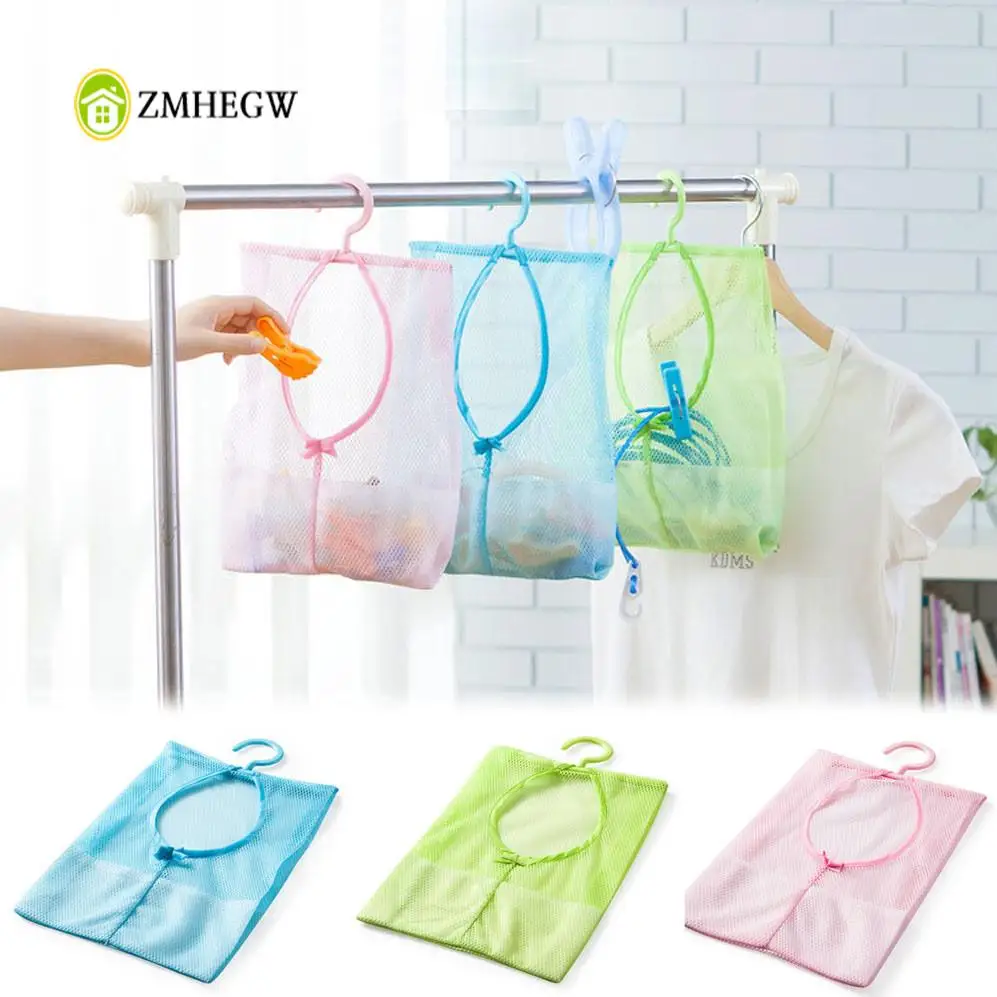 

Portable Storage Net Bag Home Kitchen Bathroom Clothesline Storage Dry Doll Pillow Shelf Mesh Bag Hook Save Space Drop Shipping