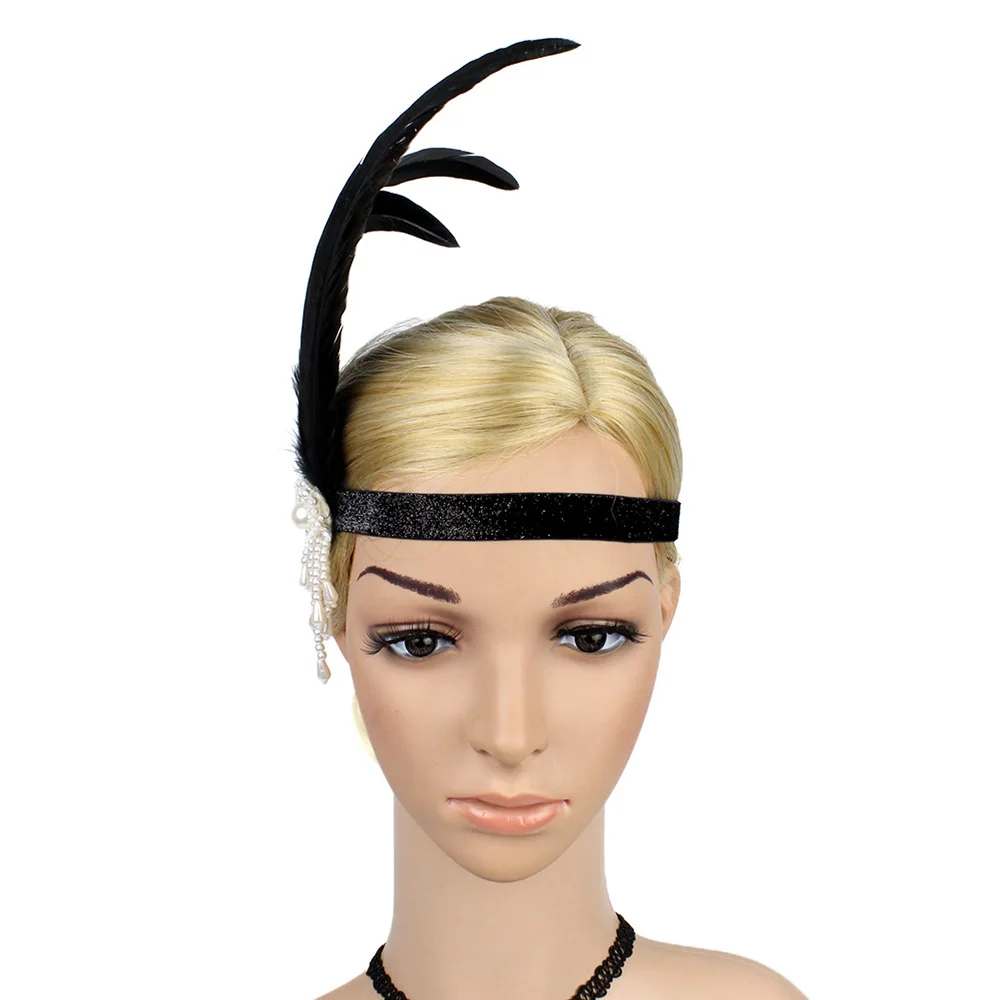 Us 10 4 20 Off Black Feather 1920s Flapper Headpiece Beaded Charleston Headband Retro Style Roaring 20s Vintage Great Gatsby Hair Accessories In