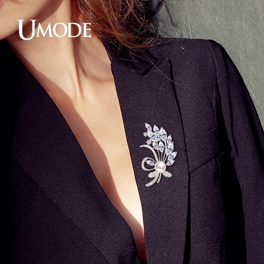 UMODE Винтажный стиль имитация брошки Жемчужный Цветок для женщин модные ювелирные