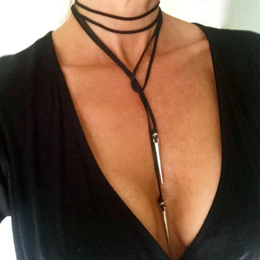 2016-Punk-Rivet-Long-Black-Velvet-Choker-Necklace-For-Women-Necklaces-Chokers-kolye-Chocker-collares-mujer