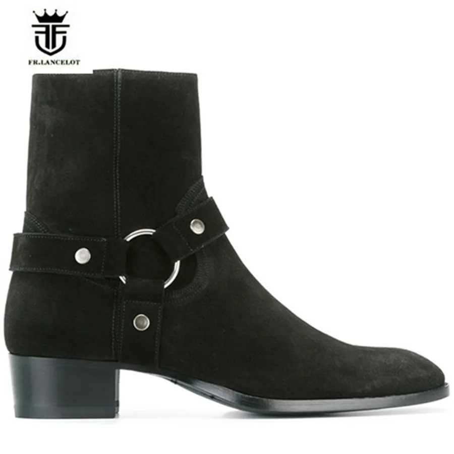 Реальное изображение; высокое качество; роскошные ботинки с ремешком на щиколотке; черные замшевые ботинки Kanyewest на танкетке из натуральной кожи; мужские ботинки «Челси»; очаровательные зимние ботинки
