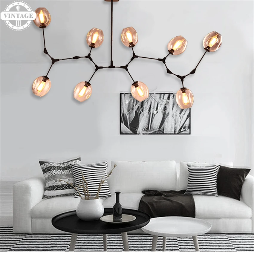 Black/Gold Molecular Irregular Glass Pendant Light for Living room