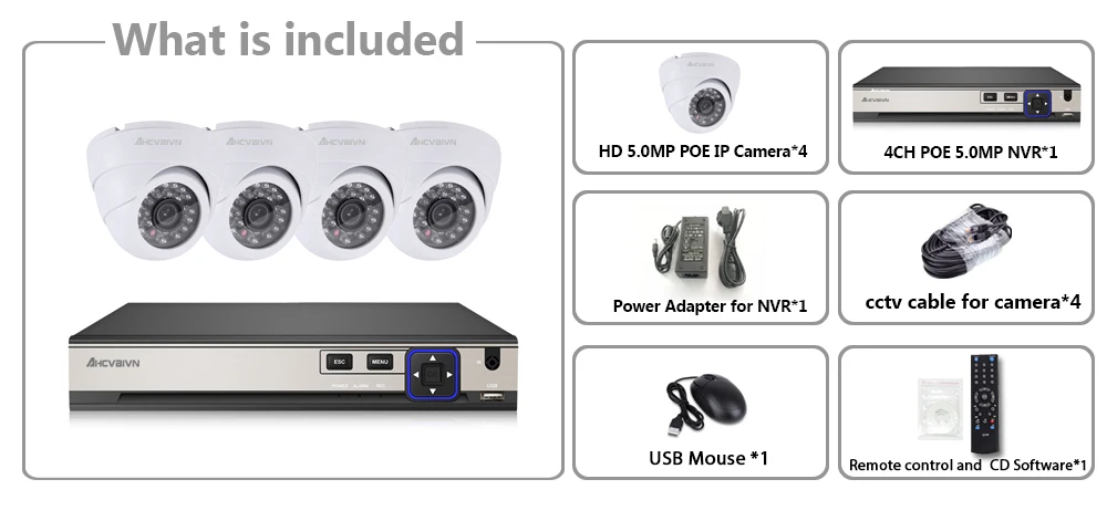  Sistema de Vigilancia del hogar 4CH IP cámara de seguridad PoE NVR Kit CCTV sistema 5MP 4 interior 