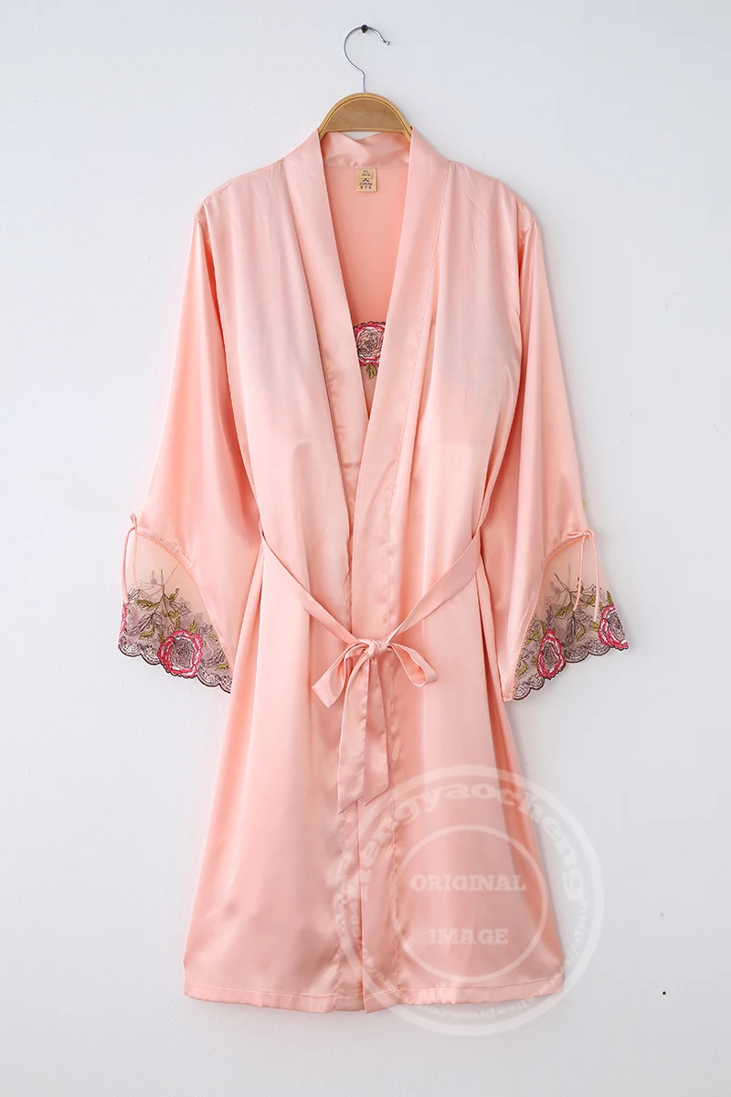 Xifenni Robe наборы для ухода за кожей новая весна искусственного Женская шелковая пижама шелковые халаты из двух частей Спальные платья