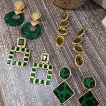 Girlgo de Moda Verde México pendientes Maxi de Metal pendientes para el regalo de las mujeres de cristal geométrico resina colgante de declaración de pendientes de joyería