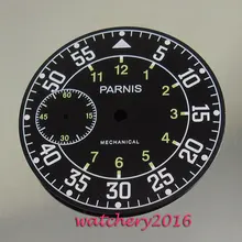 Новинка 38,9 мм Мужские часы Parnis с черным циферблатом и белыми цифрами 6497 мужские часы