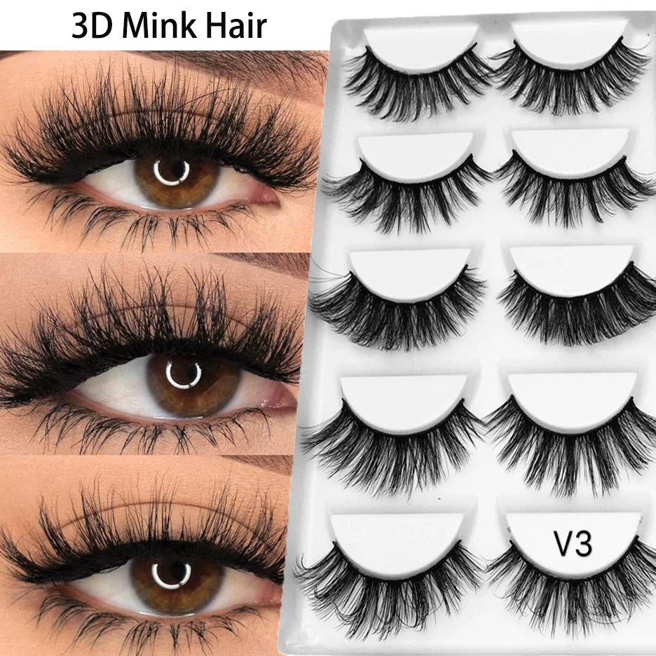 

5 Pairs False Eyelashes Natural 3D Mink Lashes Makeup Eyelash Extension Long Cross Volume Soft Fake Eye Lashes Winged Faux Cils