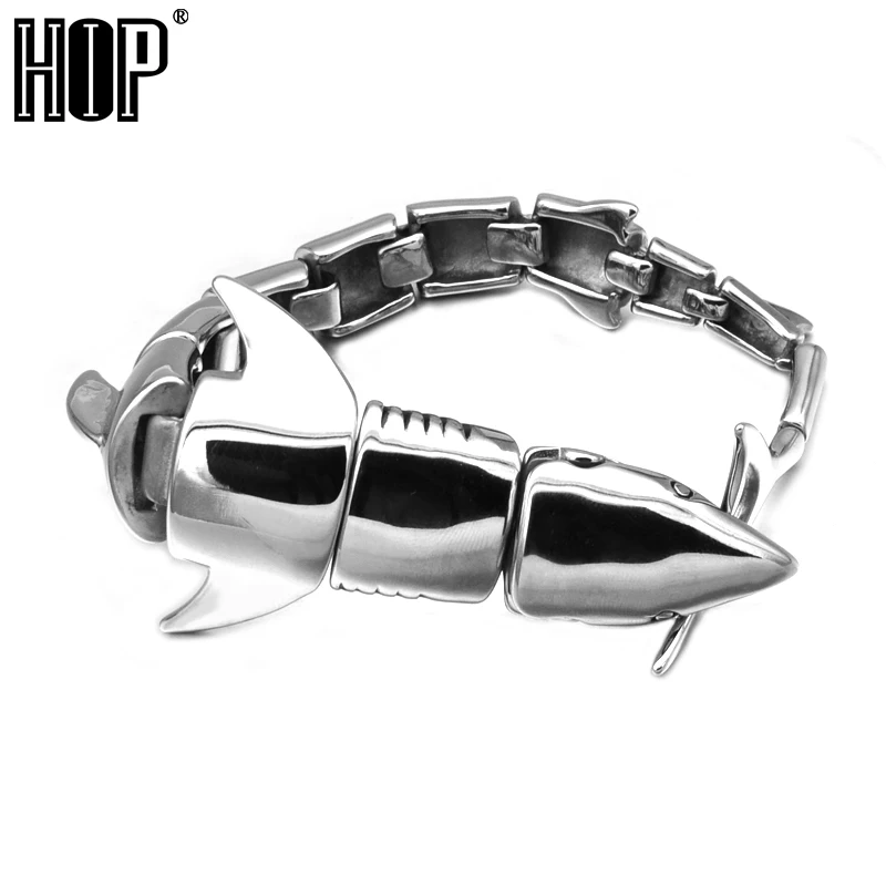 

HIP Punk Gothic Cool Shark Bracelet Steel Glaze Men Male Bracelets Bangles Personality Exaggerated Bracelet for Men Jewelry