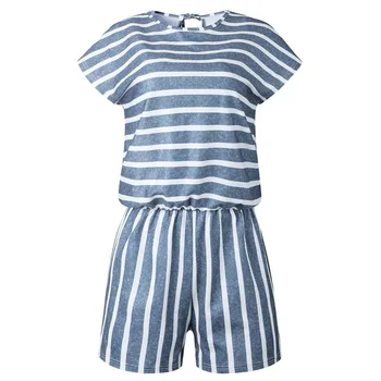 

Womens Holiday Short Sleeve Playsuit Summer Beach Shorts Jumpsuit Striped Short Sleeve Romper